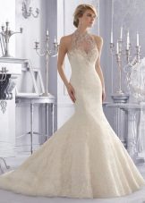 Robe de mariée sirène avec décolleté et illusion