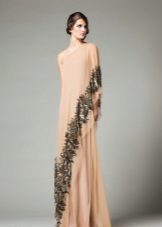 Robe de soirée beige de style Empire à motif noir