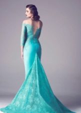 Robe de soirée turquoise avec dentelle
