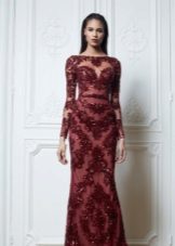 Robe de soirée à manches bordeaux