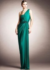 Robe de soirée verte sur une épaule