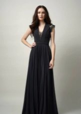 Robe de soirée noire avec empiècements en dentelle