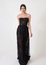 Robe de soirée noire en dentelle transparente