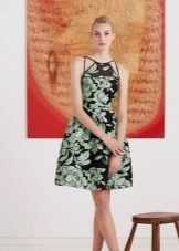 Robe de soirée noire à imprimé vert