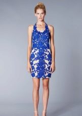 Robe de soirée courte en dentelle bleue