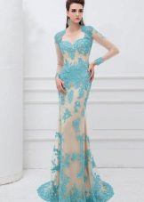 Vestido de noite de renda azul