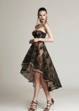 Robe de soirée courte devant longue dos en dentelle noire