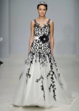 robe de mariée avec dentelle noire a-silhouette