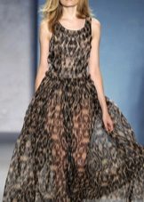 Robe longue en mousseline transparente à imprimé léopard