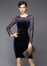 Robe en velours à manches en guipure