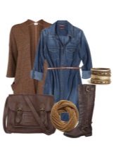 Robe chemise en jean et accessoires pour femmes de type couleur Automne