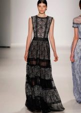Robe en dentelle noire au sol