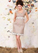 Robe en lin avec dentelle à la taille et jupe