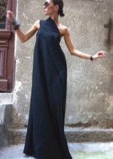 Robe longue asymétrique en lin bleue