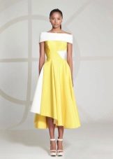 Robe courte devant longue dos en néoprène jaune