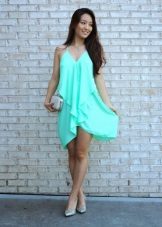 Robe de soirée trapèze turquoise avec pochette