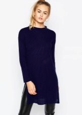 Robe tunique chaude en maille bleu marine