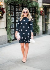 Robe noire coupe droite à pois blancs