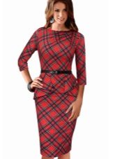 Robe fourreau à carreaux rouge (tartan) avec bracelet noir