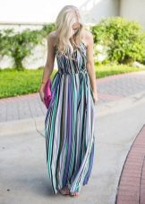 Robe longue en mousseline à rayures colorées