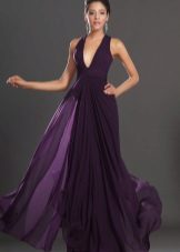 Robe violette évasée longue au sol