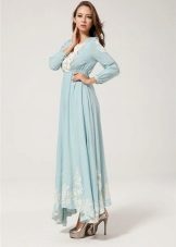 Robe bleue évasée longue au sol