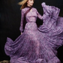Robe de soirée en mousseline à manches longues