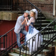 Robe de mariée avec empiècement en jean