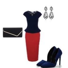 Robe bicolore et accessoires pour femme avec la figure d'une poire