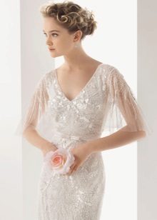 Robe de mariée avec manche courte transparente
