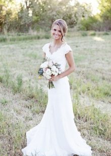 Robe de mariée simple v-cou