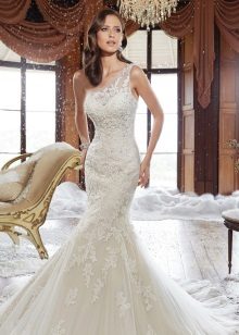 Sirène une épaule robe de mariée en dentelle