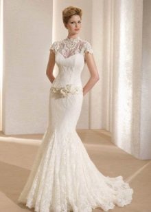 Robe de mariée sirène à manches courtes en dentelle