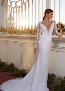 Robe de mariée sirène avec des manches en dentelle