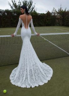 Robe de mariée sirène de dentelle avec un train à dos ouvert