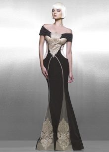 Robe de soirée verte avec des accents beiges