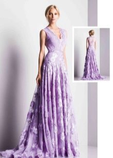 Robe de soirée en dentelle lilas