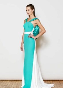 Robe de soirée blanche et turquoise