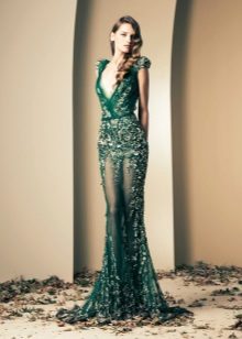Robe de soirée en dentelle verte nue