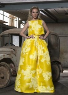 Costume de soirée jaune avec top et jupe