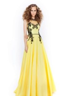 Robe de soirée jaune à motif noir