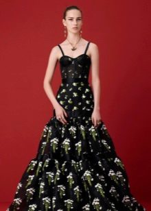 Robe de soirée noire à motif vert