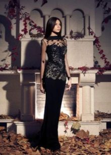 Robe de soirée noire avec haut en dentelle
