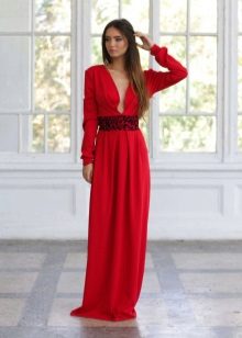 Robe de soirée rouge à manches
