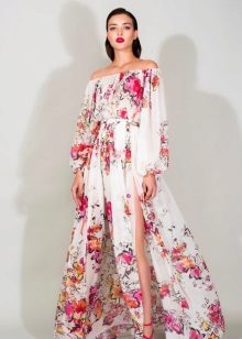 Robe de soirée en mousseline à manches basses