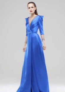 Robe de soirée bleue à manches