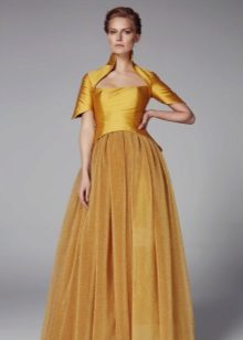 Robe de soirée moelleuse avec un corset couleur moutarde