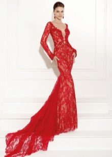 Sereia Vestido de Renda Vermelho