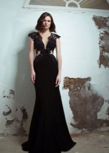 Robe de soirée noire avec empiècement en dentelle pour femmes de 40 ans