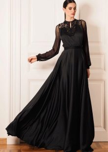 Robe de soirée noire festive jusqu'au sol